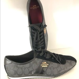 NEW Coach Leather gold Logo Shoes / Sneakers size 10 black laces